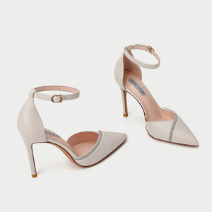 Petite Pointy Ankle Strap Leather Heels DS262