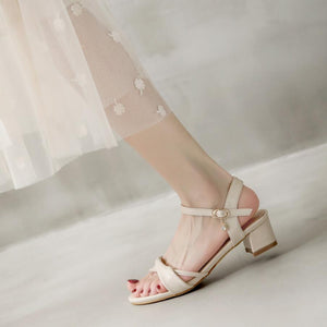 Petite Size Block Heel Cross Strap Sandals DS255