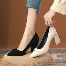 Petite Size Pointy Chunky Heel Suede Pump Shoes ES26