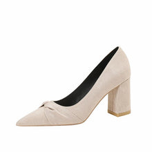 Petite Size Pointy Chunky Heel Suede Pump Shoes ES26