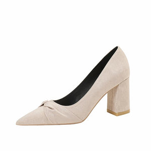 Petite Size Pointy Chunky Heel Suede Pump Shoes ES26
