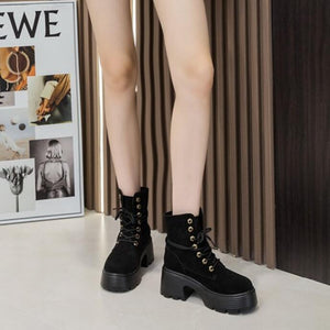 Petite Thicksole Block Heel Suede Boots GS320