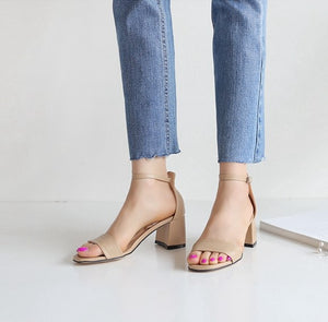 Ladies Petite Size Block Heels Ankle Strap Sandals SS109