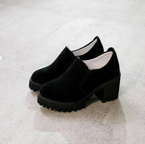 Petite Size Block Heel Leather Shoes AP121
