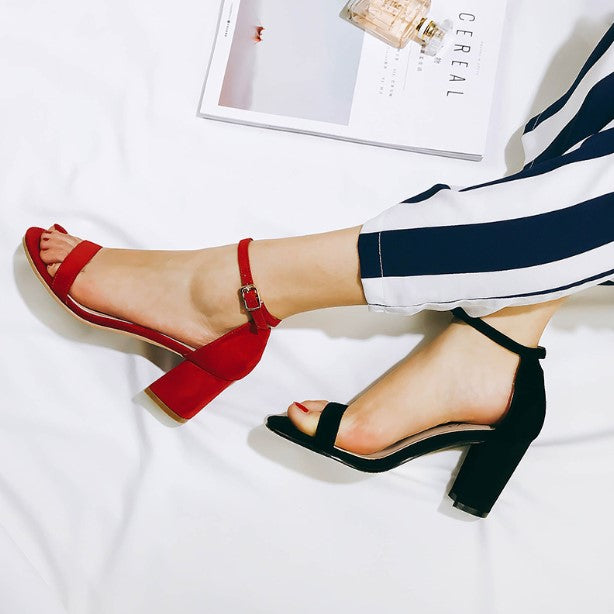 Pimkie block heeled sandals in red | ASOS