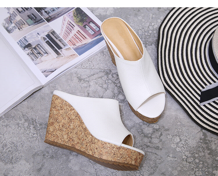 Petite Peep Open Toe Slip On Wedge Sandals AS14 AstarShoes