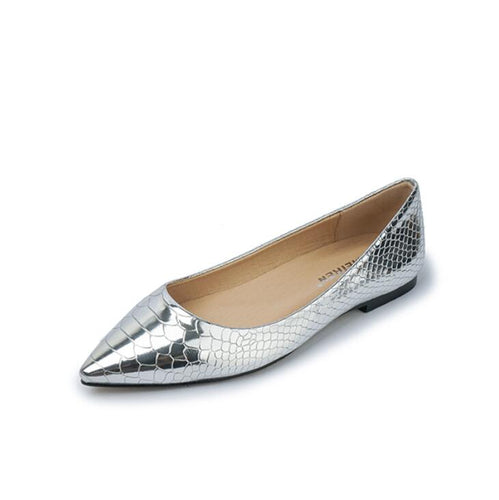 Pointed Printed Metallic Leather Flat Heels(US 1-5) DS258