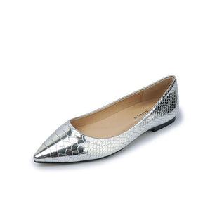 Pointed Printed Metallic Leather Flat Heels(US 1-5) DS258
