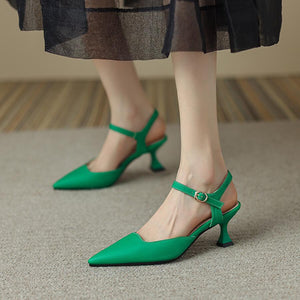 Pointy Ankle Strap Heeled Sandals For Petite Feet GS347