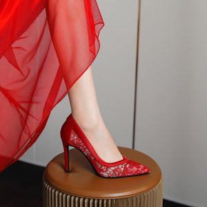 Silk Satin Lace Mesh Heels For Small Feet GS337
