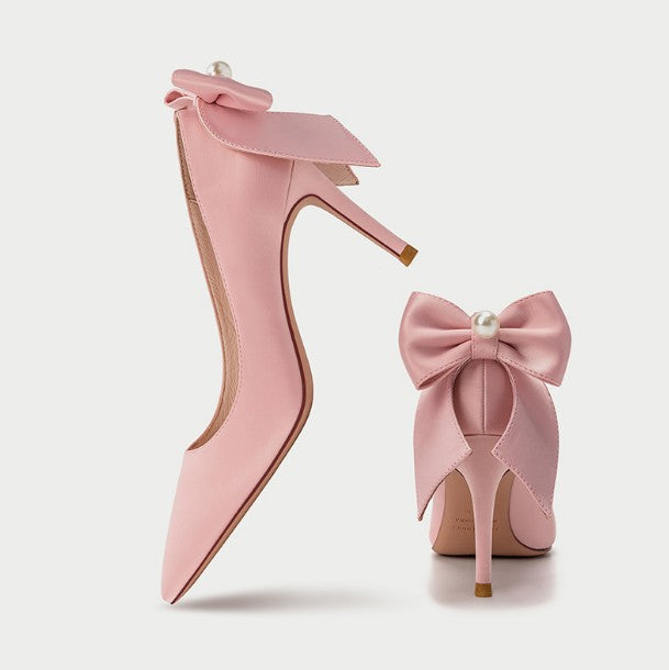 Satin Bow ties Short Heel Shoes