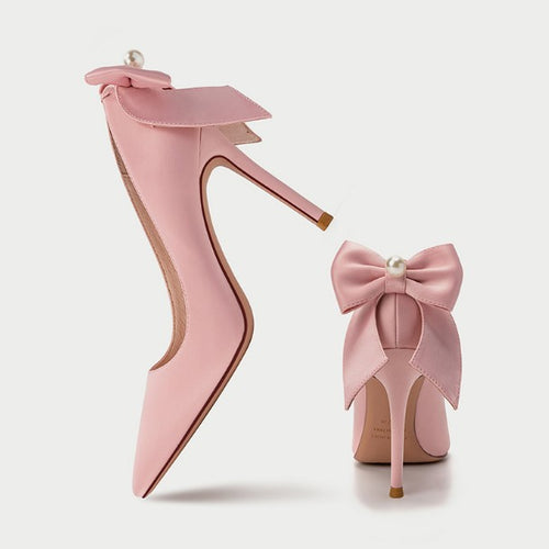 Women's Silk Satin Petite Heels With Bow Tie DS164