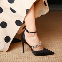 Silk Satin Rhinestone Strap High Heels ES66