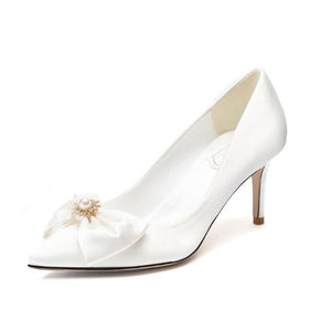 Silk Satin White Pump Shoes For Petite Feet ES17