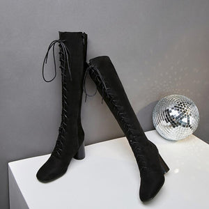Small Chunky Heel Lace Up Long Boots GS157