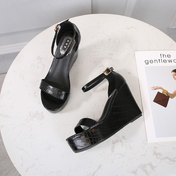 Ankle Strap Black And Silver Wedges Shoes Small Feet Ankle Strap