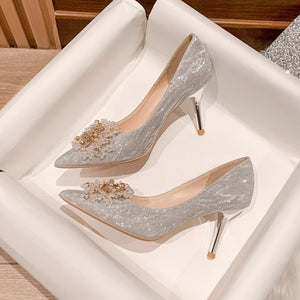 Small Feet Glitter Metal Heel Dress Shoes GS349