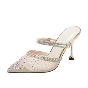 Small Feet Lace Mesh Slip On Heels GS121
