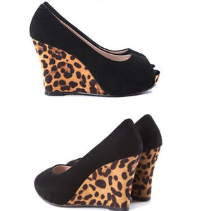 Small Feet Leopard Peep Wedge Shoes DS193