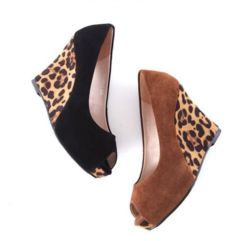 Small Feet Leopard Peep Wedge Shoes DS193
