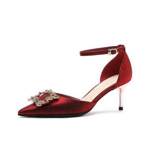 Small Feet Mid Heel Silk Satin Shoes DS305