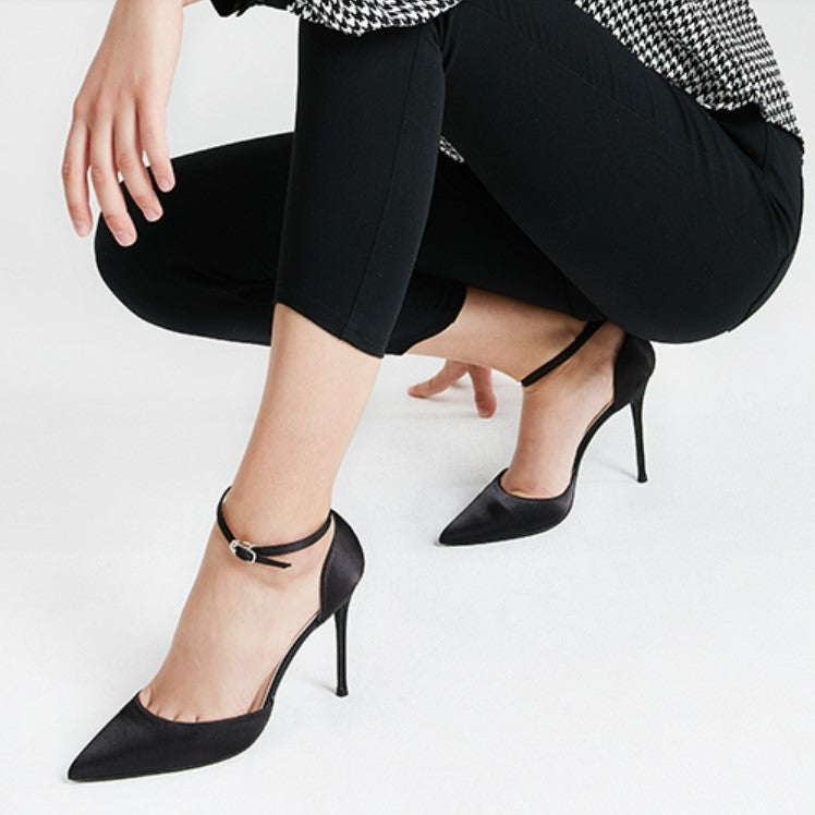 Small Feet Silk Satin Ankle Strap Heels GS57