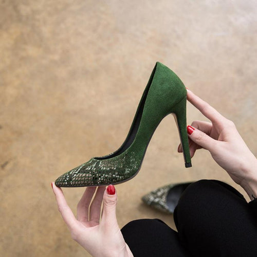 Small Feet Snake Print Toe Suede Heels GS32
