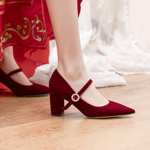 Small Pointy Mary Jane Chunky Heels ANLE11