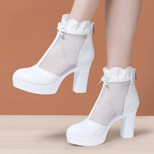 Small Size 2 Chunky Heel Lace Mesh Boots GS382