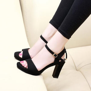Small Size 3 Peep Ankle Strap Chunky Heels DS90