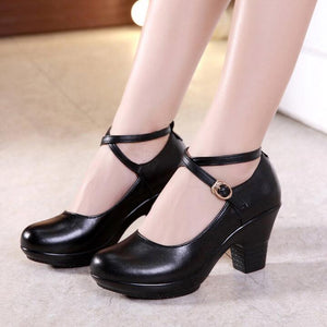 Small Size Block Heel Ankle Strap Pump Shoes Leliy