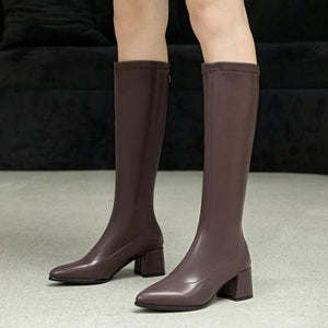 Small Size Block Heel Mid Calf Boots GS155