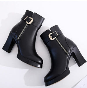 Small Size Block Heel Side Zipper Boots AP190