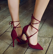 Small Size Cross Strap Pointy Suede Heels DS132