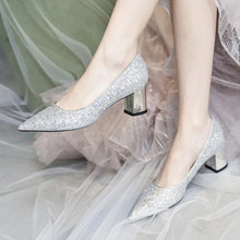 Small Size Glitter Chunky Heel Shoes ANLE18