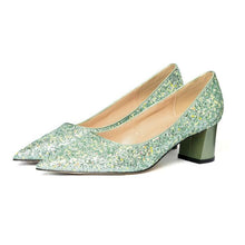 Small Size Glitter Chunky Heel Shoes ANLE18