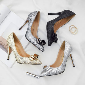 Small Size Glitter Metal Heel Dress Pump Shoes AS285