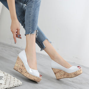 Small Size Peep Patent Wedge Shoes GS362