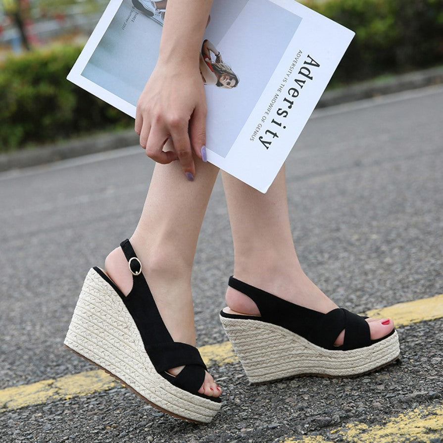 NEW Andiamo Women's Black Suede Gold Ankle Strap Wedge Heel Size 11M | eBay