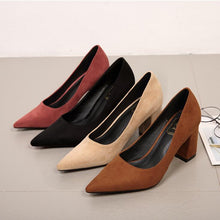 Small Size Pointy Toe Chunky Suede Heels ES24