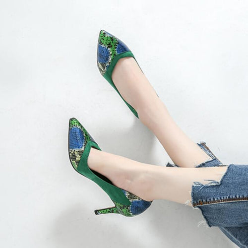 Small Size Printed Leather Heel Pumps GS339