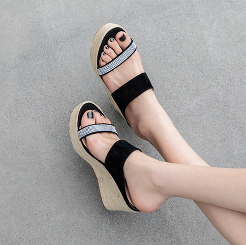 Small Size Rhinestone Strap Wedge Heels GS82