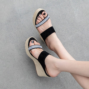 Small Size Rhinestone Strap Wedge Heels GS82