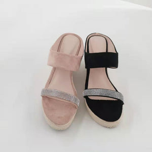 Small Size Rhinestone Strap Wedge Heels GS82
