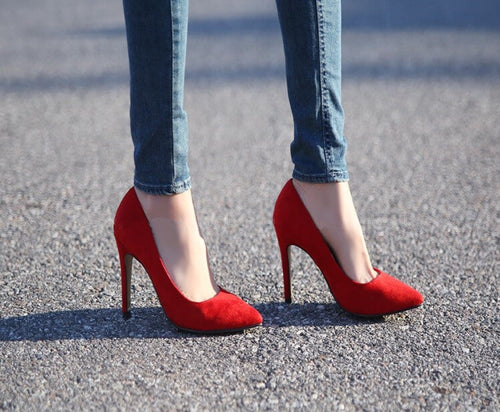 Small Size Pointed Suede Heel Pumps JESS