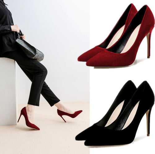Small Size Pointy Suede Heel Pumps For Women SS320