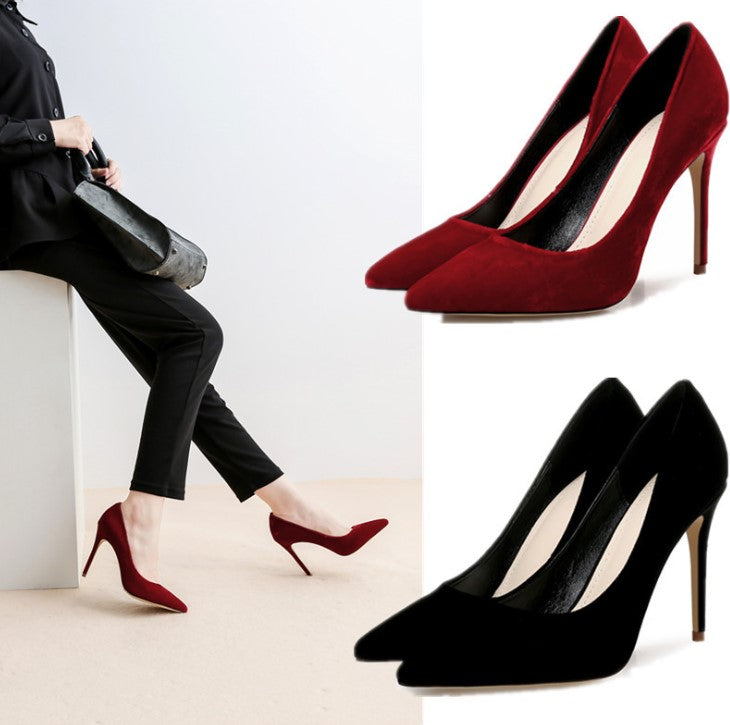 Small Size Pointy Suede Heel Pumps For Women SS320