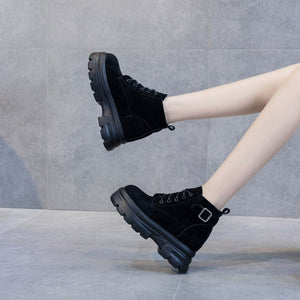 Thicksole Inner Heel Suede Leather Boots DS383