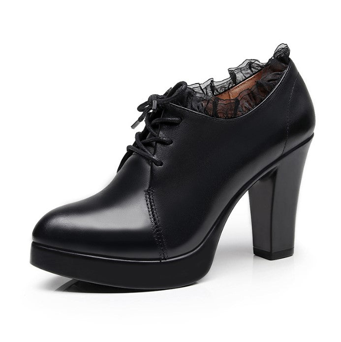 Petite Size Chunky Heel Platform Lace Pumps Booties AS163