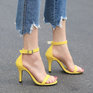 Women's Petite Feet Small Size One Strap Ankle Buckle Heel Sandals Yellow